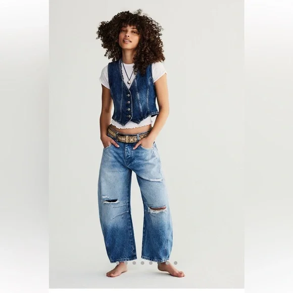 Free People Good Luck Mid Rise Barrel Jeans - Picture 5 of 7
